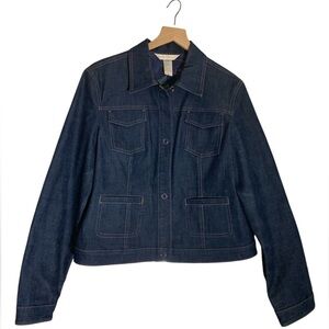 Napa Valley Women's Lined Denim Crop Moto Snap Closure Jean Jacket Blue Medium